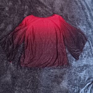 IVY RIDGE Red/Black Ombre Glitter Bell Sleeve Top Women's Size:L